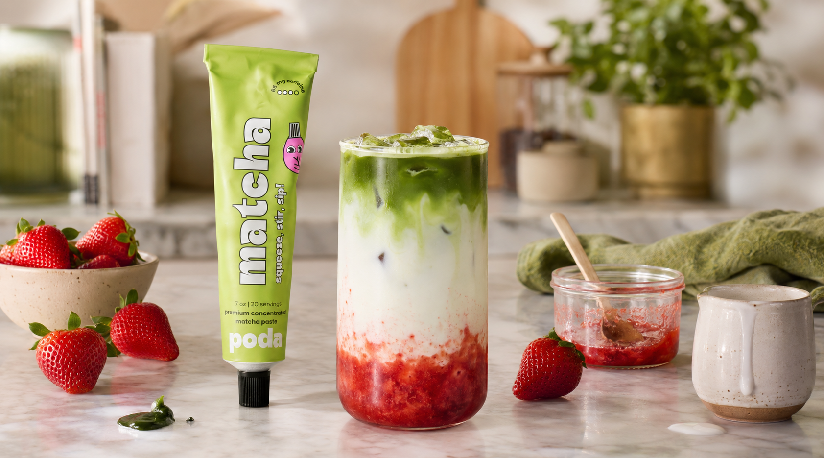 strawberry matcha latte recipe: the no-whisk version