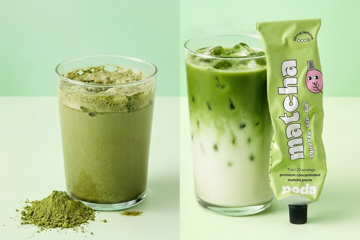matcha latte made with poda matcha concentrate
