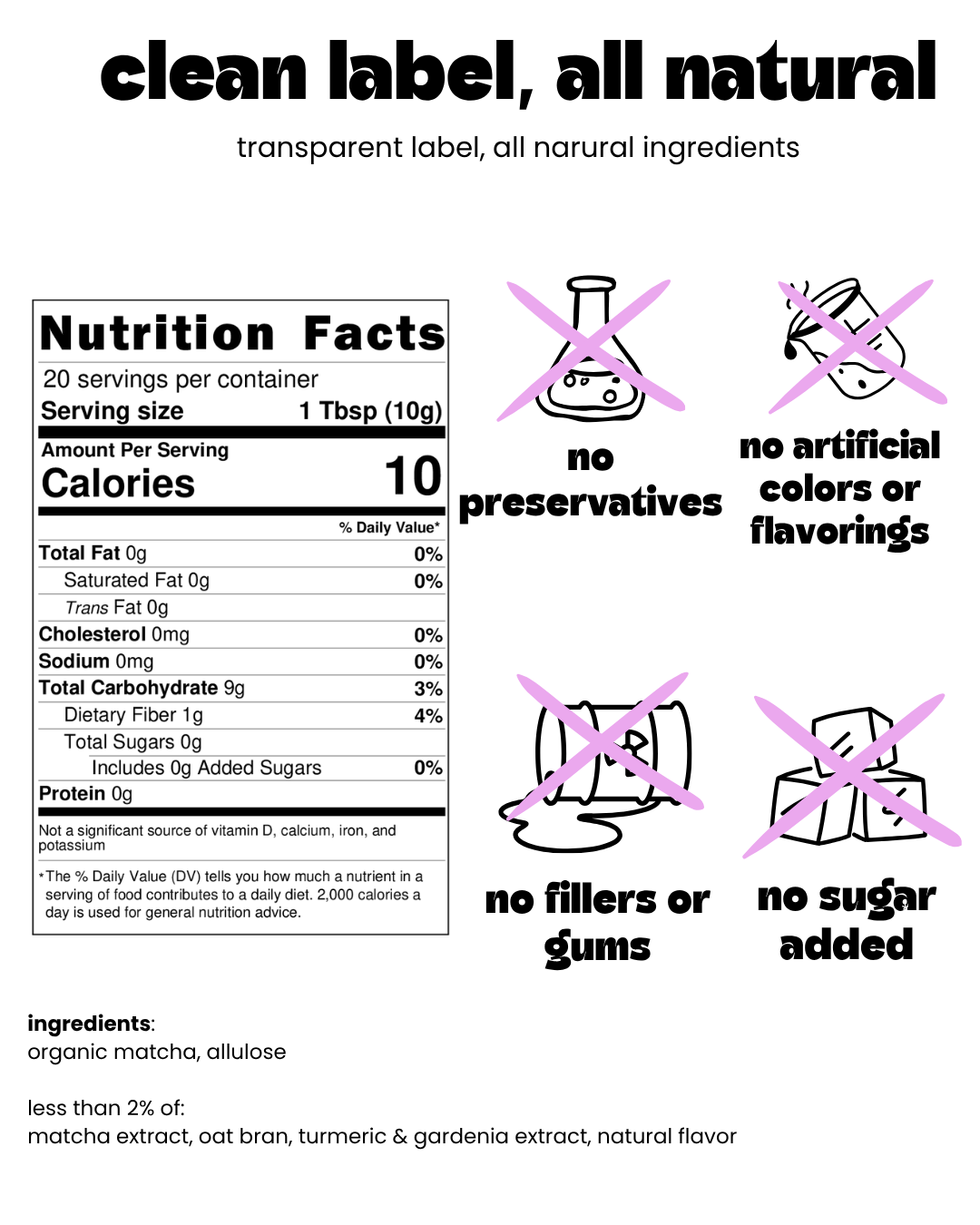Poda organic matcha nutrition facts -clean label details.