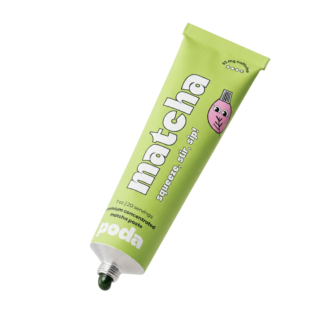 Poda tube with slight dents and matcha paste