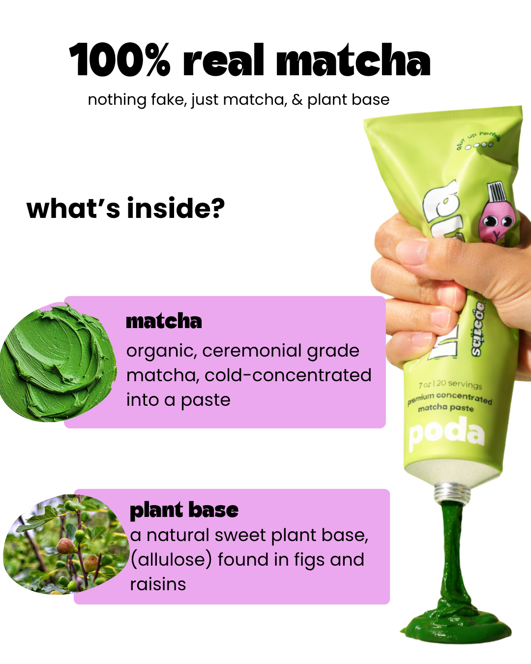 squeezing poda matcha concentrate paste into cup — instant matcha latte