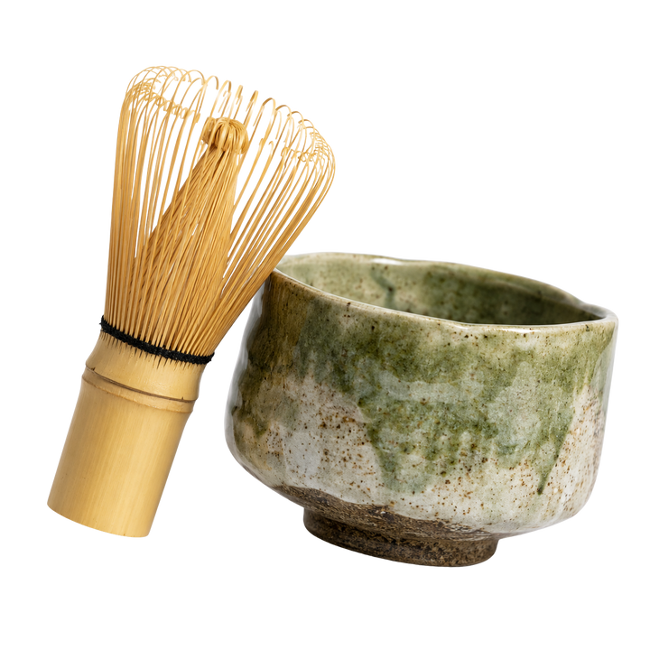 Traditional matcha bowl and bamboo whisk